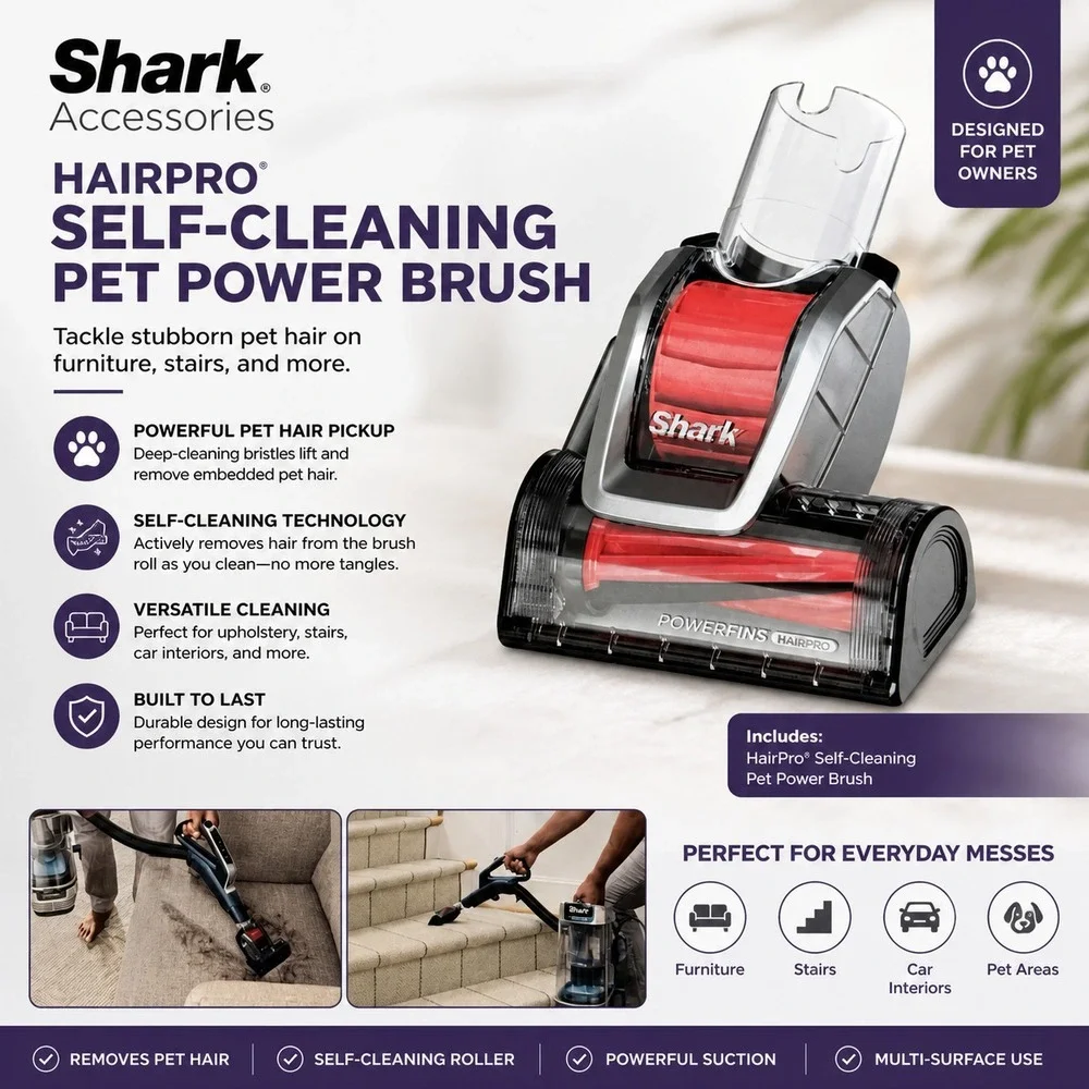 Shark HairPro Self-Cleaning Pet Power Brush Vacuum Cleaner Attachment